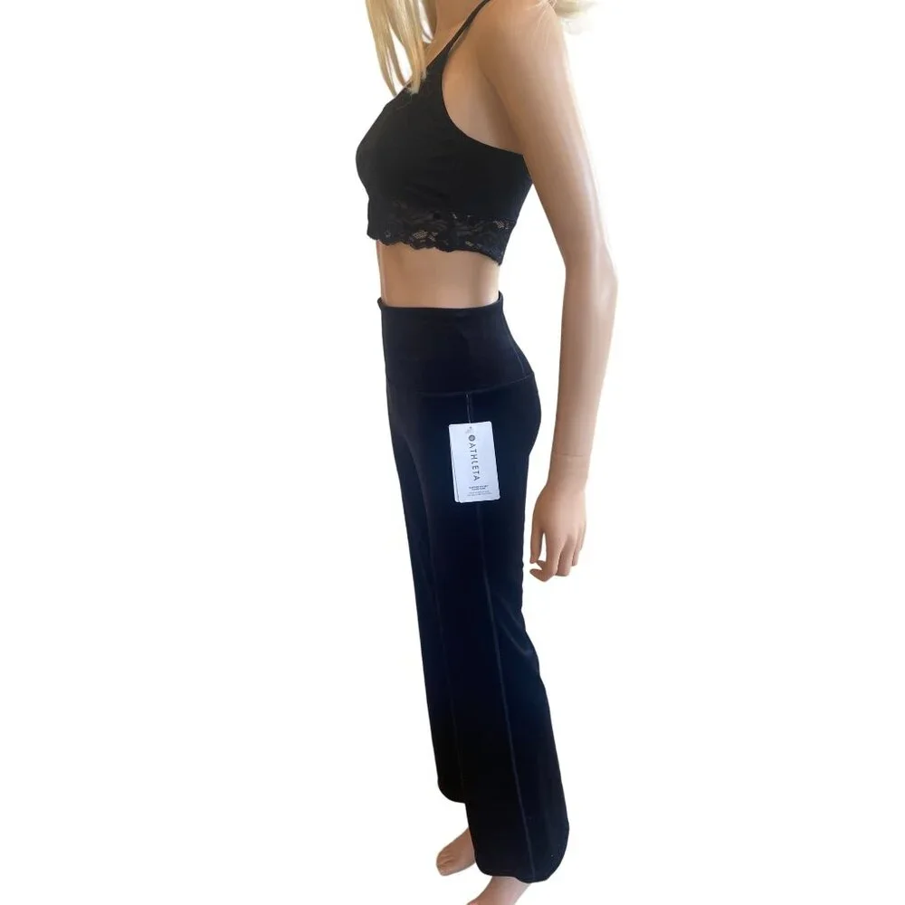 NWT Athleta XS Elation Velvet Flare Pant Black Pants High-Rise Flared $109 - Picture 3 of 16